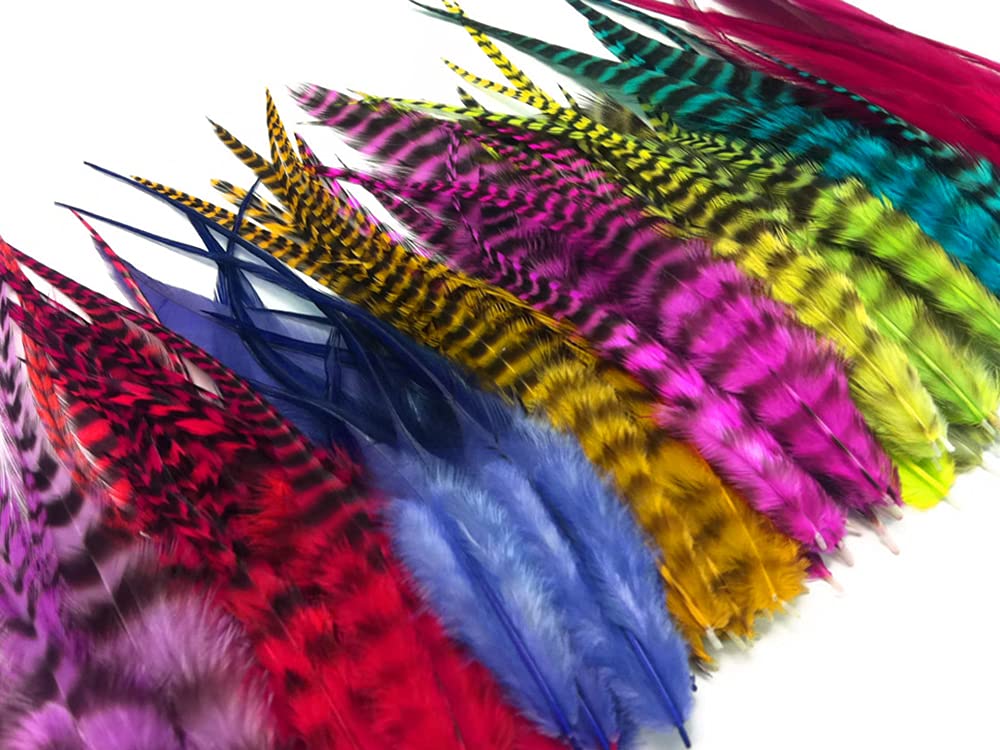 50 Pieces - Colorful Short Whiting Farm Rooster Hair Extension Wholesale Feathers (Bulk)