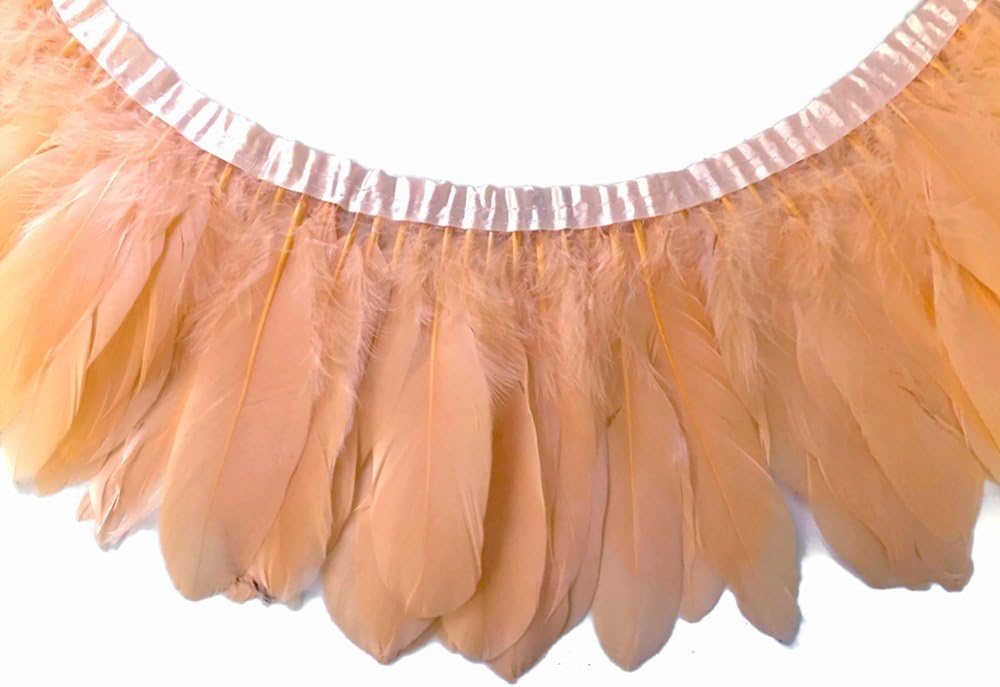 1 Yard - Peach Goose Pallet Parried Dyed Feather Trim