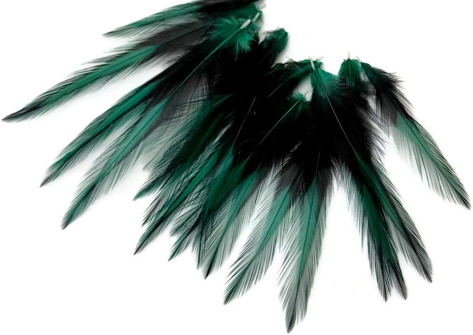 10 Pieces - Peacock Green Dyed BLW Laced Short Rooster Cape Whiting Farms Feathers