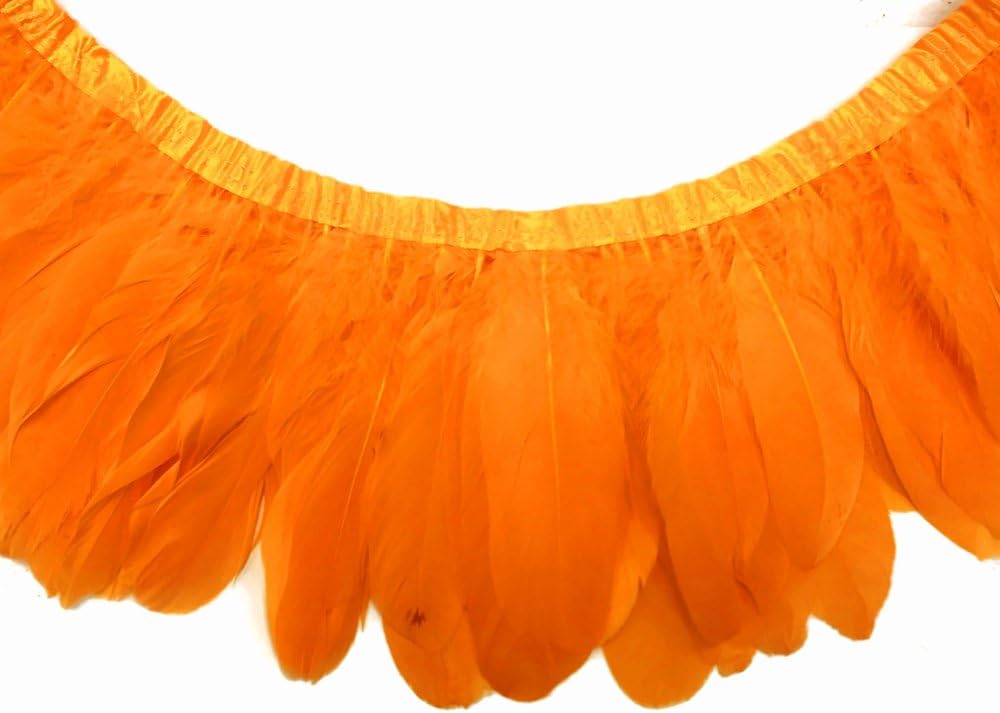 1 Yard - Orange Goose Pallet Parried Dyed Feather Trim