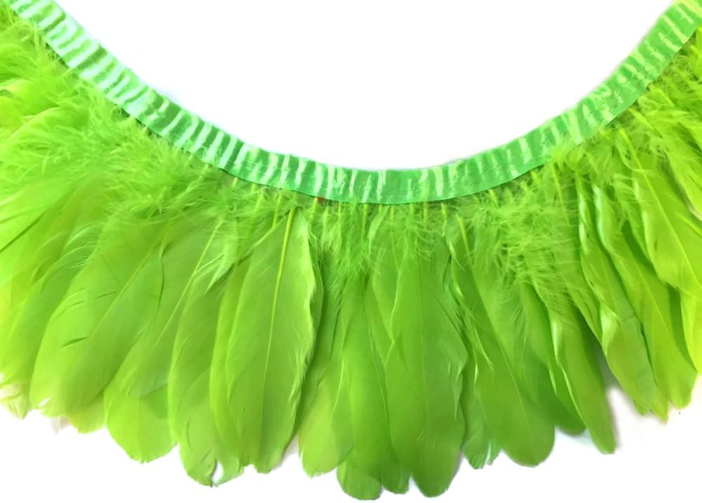 1 Yard - Lime Green Goose Pallet Parried Dyed Feather Trim