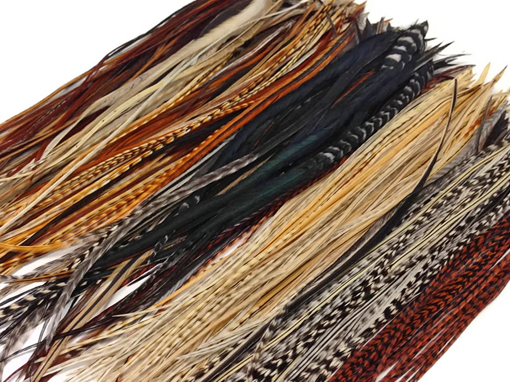 50 Pieces - Natural Thick Long Rooster Saddle Whiting Farm Hair Extension Wholesale Feathers (Bulk)