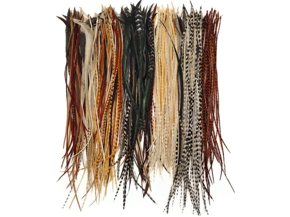 50 Pieces - Natural Thick Long Rooster Saddle Whiting Farm Hair Extension Wholesale Feathers (Bulk)