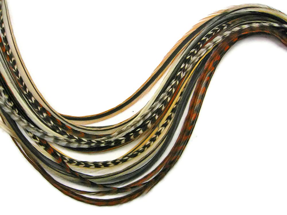 50 Pieces - Natural Thick Long Rooster Saddle Whiting Farm Hair Extension Wholesale Feathers (Bulk)