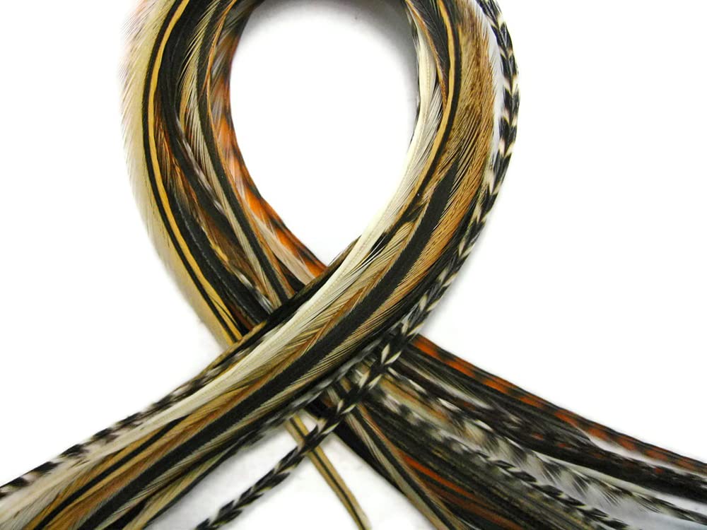 50 Pieces - Natural Thin Long Whiting Farms Rooster Saddle Hair Extension Wholesale Feathers (Bulk)