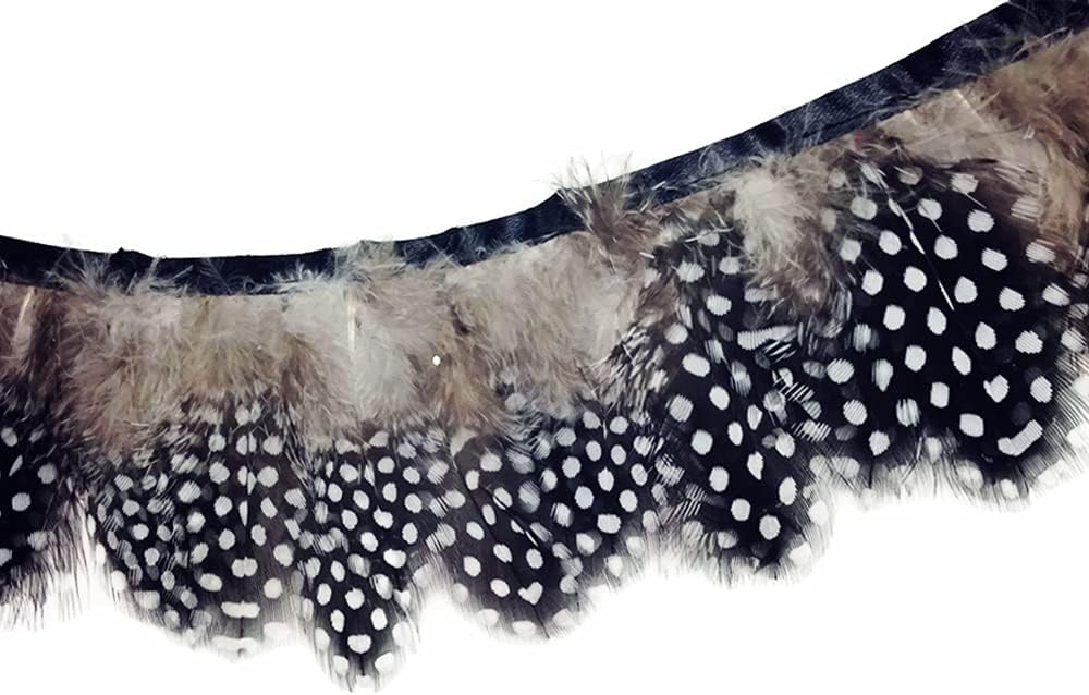1 Yard - Natural Guinea Hen Polka Dot Plumage Feather Trim