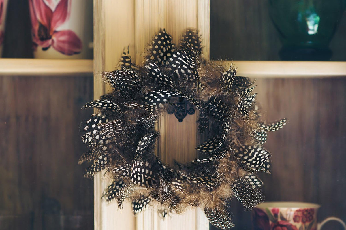 1 Yard - Natural Guinea Hen Polka Dot Plumage Feather Trim