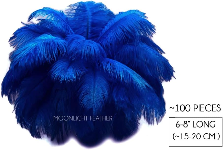 100 Pieces - 6-8" Royal Blue Wholesale Ostrich Drabs Feathers (Bulk)