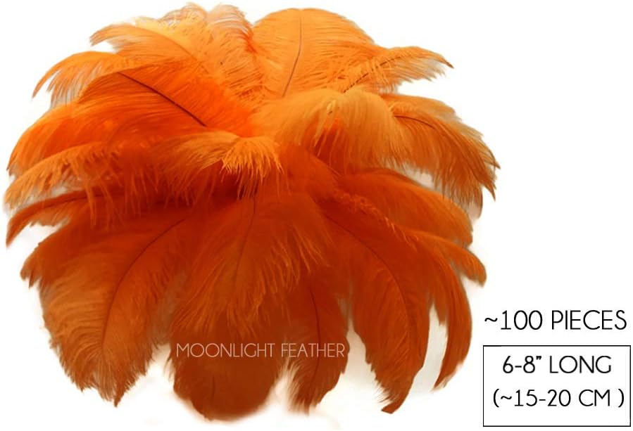 100 Pieces - 11-13" Orange Ostrich Drabs Wholesale Body Feathers (Bulk)