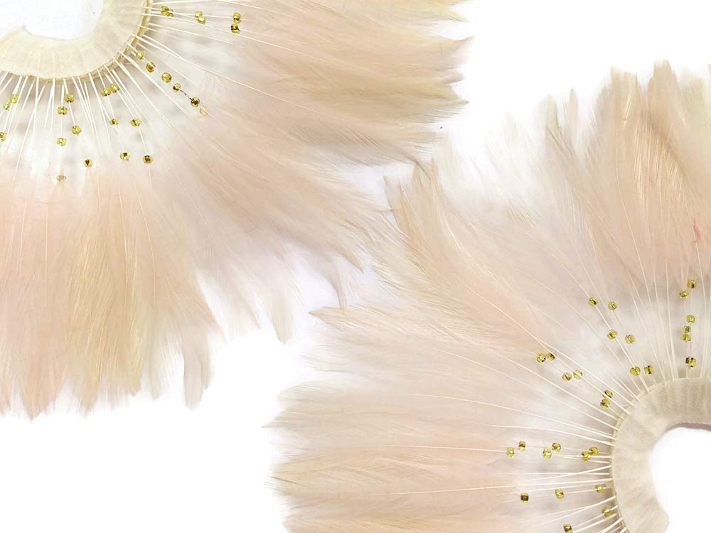 1 Piece - Champagne Half Beaded Pinwheel Stripped Rooster Hackle Feather Pads