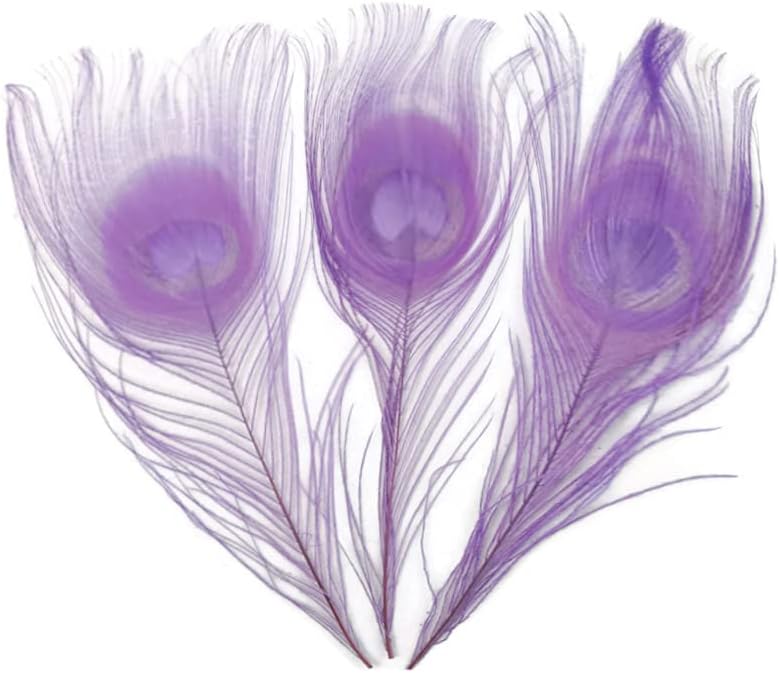 5 Pieces – Lavender Bleached & Dyed Peacock Tail Eye Feathers 10-12” Long