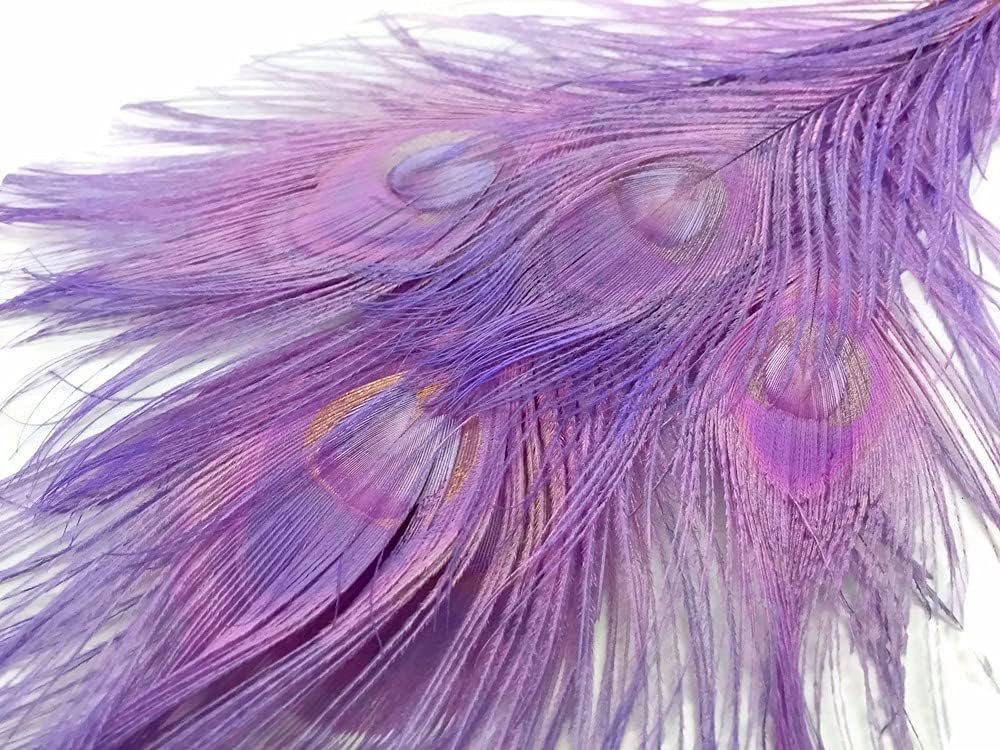 5 Pieces – Lavender Bleached & Dyed Peacock Tail Eye Feathers 10-12” Long