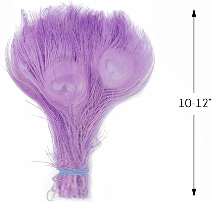 5 Pieces – Lavender Bleached & Dyed Peacock Tail Eye Feathers 10-12” Long