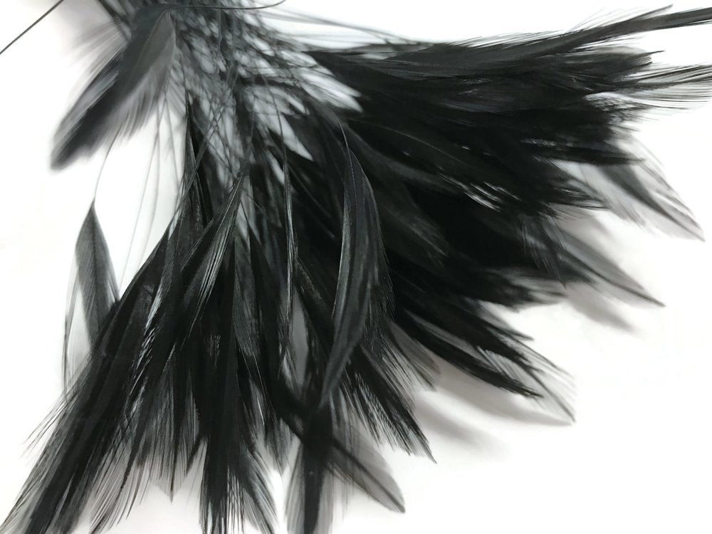 1 Dozen - Black Stripped Rooster Neck Hackle Eyelash Feather