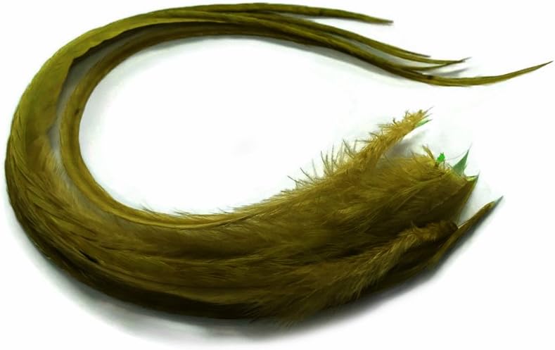 6 Pieces - Solid Moss Green Thick Long Rooster Hair Extension Feathers