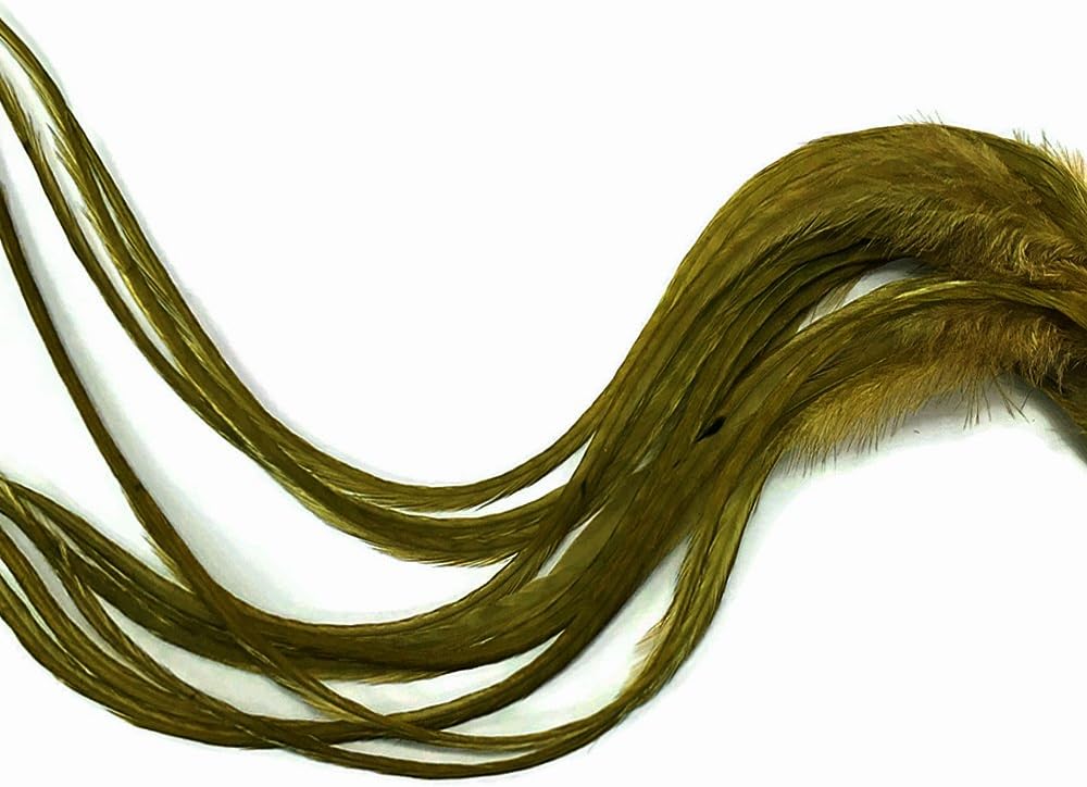 6 Pieces - Solid Moss Green Thick Long Rooster Hair Extension Feathers