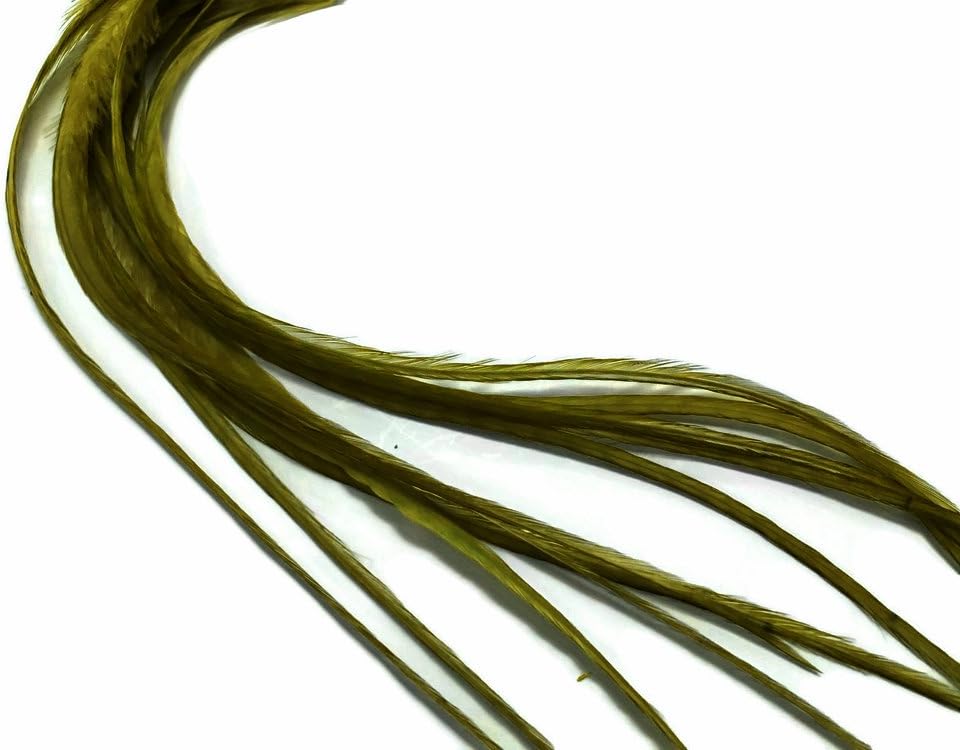 6 Pieces - Solid Moss Green Thick Long Rooster Hair Extension Feathers