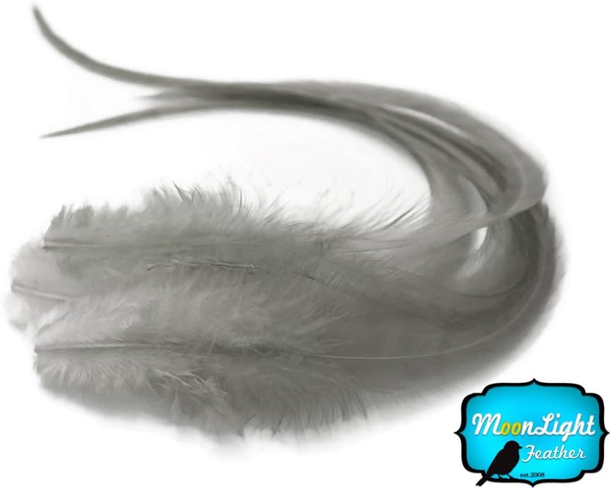 1 Dozen - Short Solid Gray Whiting Farm Rooster Saddle Hair Extension Feathers