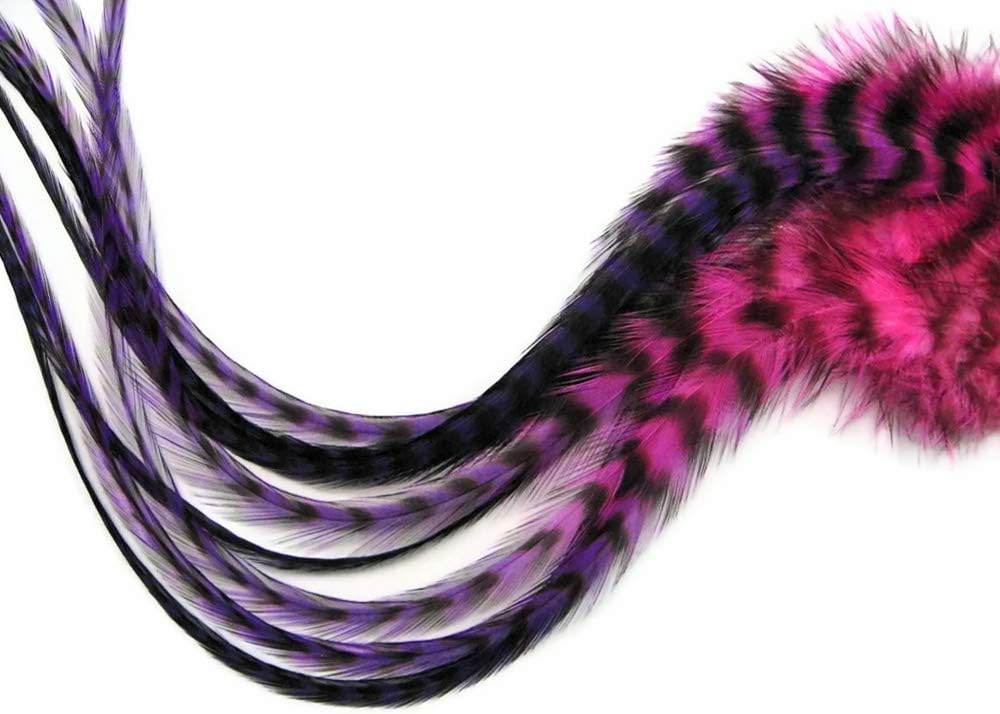 4 Pieces - Pinkle Blendz Ombre Thick Long Whiting Farm Rooster Hair Extension Feathers