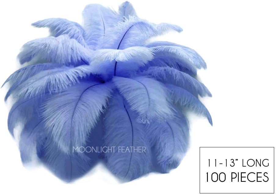 100 Pieces - 11-13" Light Blue Wholesale Ostrich Drabs Feathers (Bulk)