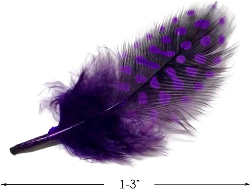 10 Pieces - Dyed Purple Polka Dot Guinea Fowl Wing Quill Feathers