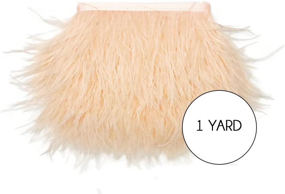 10 Yards - Champagne Ostrich Fringe Trim Wholesale Feather (Bulk)