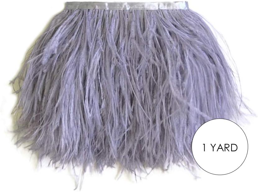 1 Yard - Grey Ostrich Fringe Trim Wholesale Feather (Bulk)