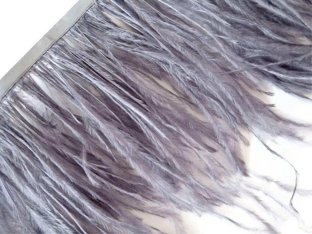 1 Yard - Grey Ostrich Fringe Trim Wholesale Feather (Bulk)