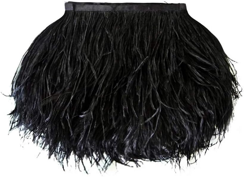6 Inch Strip - Black Ostrich Fringe Trim Feather