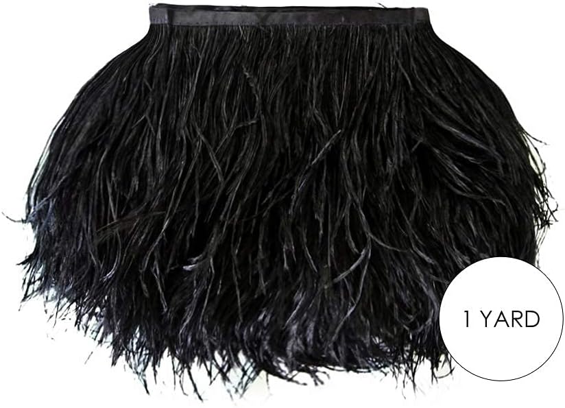 1 Yard - Black Ostrich Fringe Trim Wholesale Feather (Bulk)