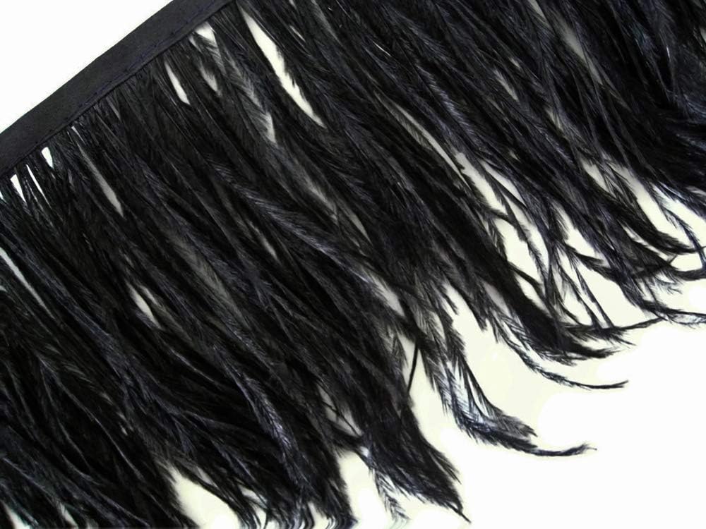 10 Yards - Black Ostrich Fringe Trim Wholesale Feather (Bulk)