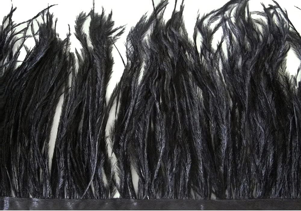 6 Inch Strip - Black Ostrich Fringe Trim Feather