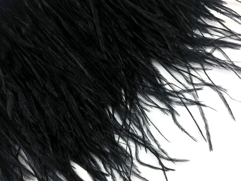 1 Yard - Black Ostrich Fringe Trim Wholesale Feather (Bulk)