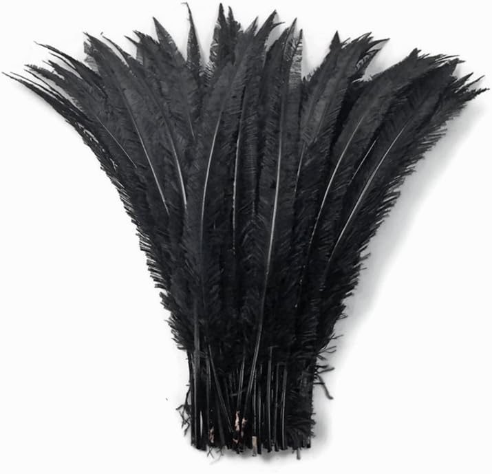 5 Pieces - Black Long Ostrich Nandu Trimmed Feathers