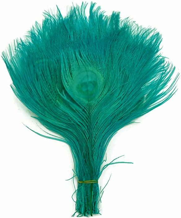 5 Pieces – Peacock Green Bleached & Dyed Peacock Tail Eye Feathers 10-12” Long
