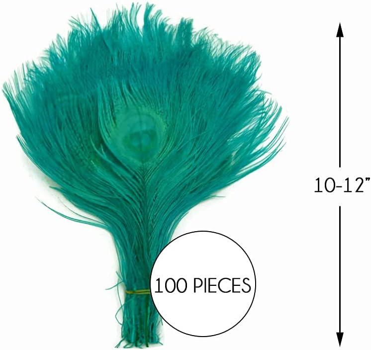 50 Pieces – Peacock Green Bleached & Dyed Peacock Tail Eye Wholesale Feathers (Bulk) 10-12” Long