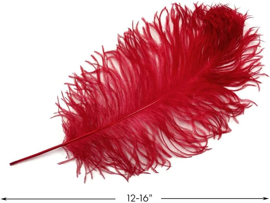 10 Pieces -  12-16" Red Dyed Ostrich Tail Fancy Feathers