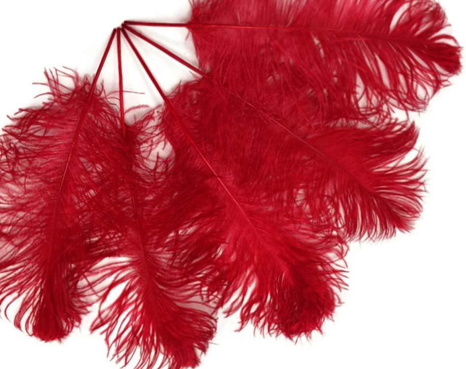 10 Pieces -  12-16" Red Dyed Ostrich Tail Fancy Feathers