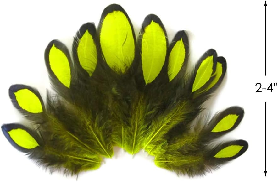 1 Dozen - Fluorescent Yellow Whiting Farms Laced Hen Saddle Feathers