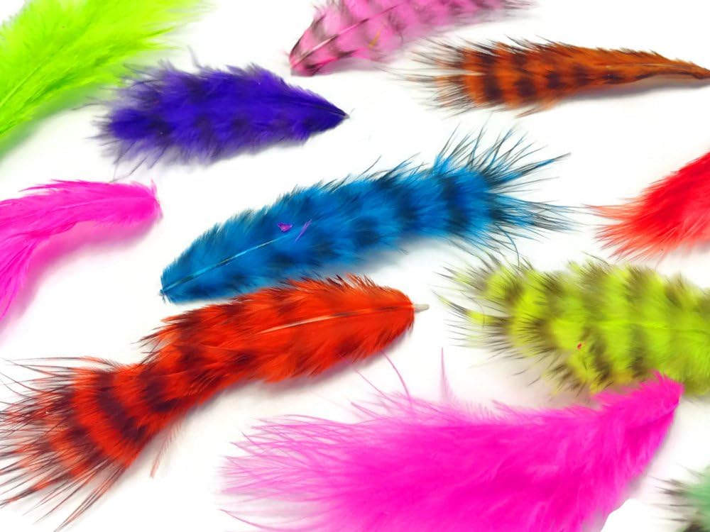 1 Pack - 30-50 Pieces Colorful Mix Grizzly Mini Rooster Chickabou Fluff Whiting Wholesale Hair Feathers 0.05 Oz. (Bulk)