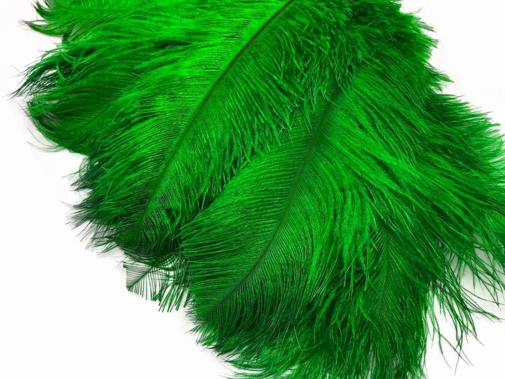 10 Pieces - 17-19" Kelly Green Large Bleached & Dyed Ostrich Drabs Body Feathers