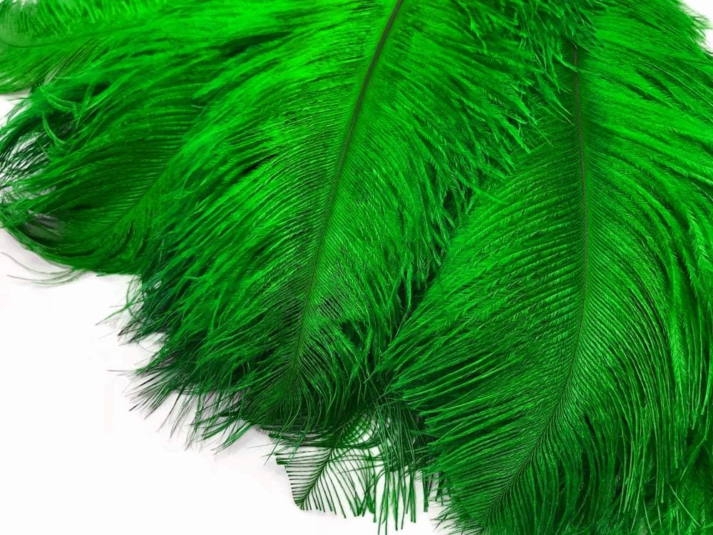 10 Pieces - 17-19" Kelly Green Large Bleached & Dyed Ostrich Drabs Body Feathers