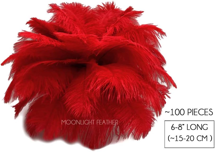 100 Pieces - 6-8" Red Wholesale Ostrich Body Drabs Feathers (Bulk)