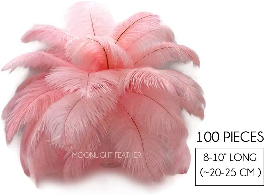100 Pieces - 8-10" Light Pink Ostrich Dyed Drab Body Wholesale Feathers (Bulk)