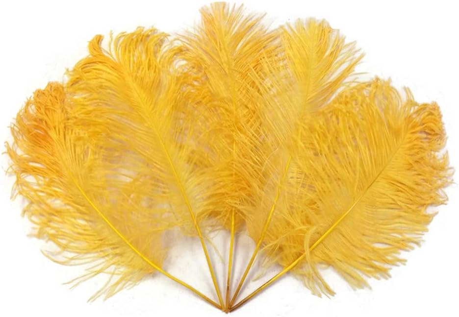 10 Pieces -  12-16" Golden Yellow Dyed Ostrich Tail Fancy Feathers