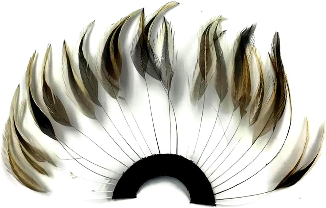 1 Piece - Golden Badger Half Beaded Pinwheel Stripped Rooster Hackle Feather Pads