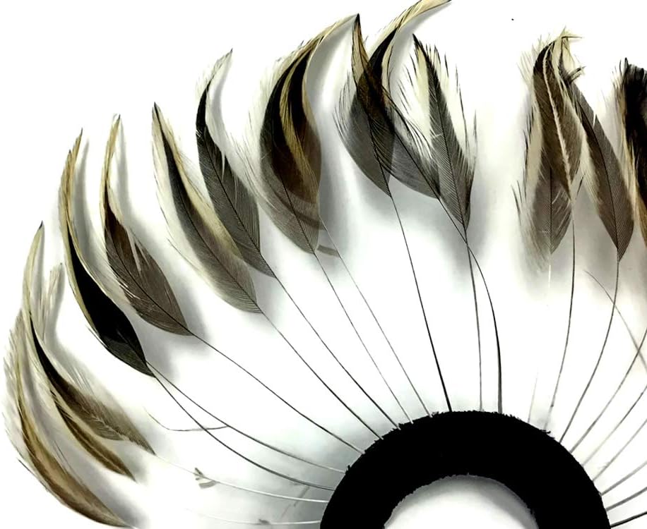 1 Piece - Golden Badger Half Beaded Pinwheel Stripped Rooster Hackle Feather Pads