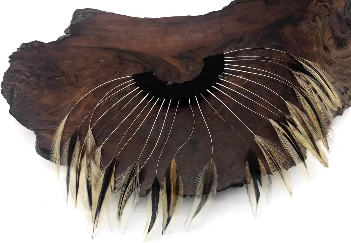 1 Piece - Golden Badger Half Beaded Pinwheel Stripped Rooster Hackle Feather Pads