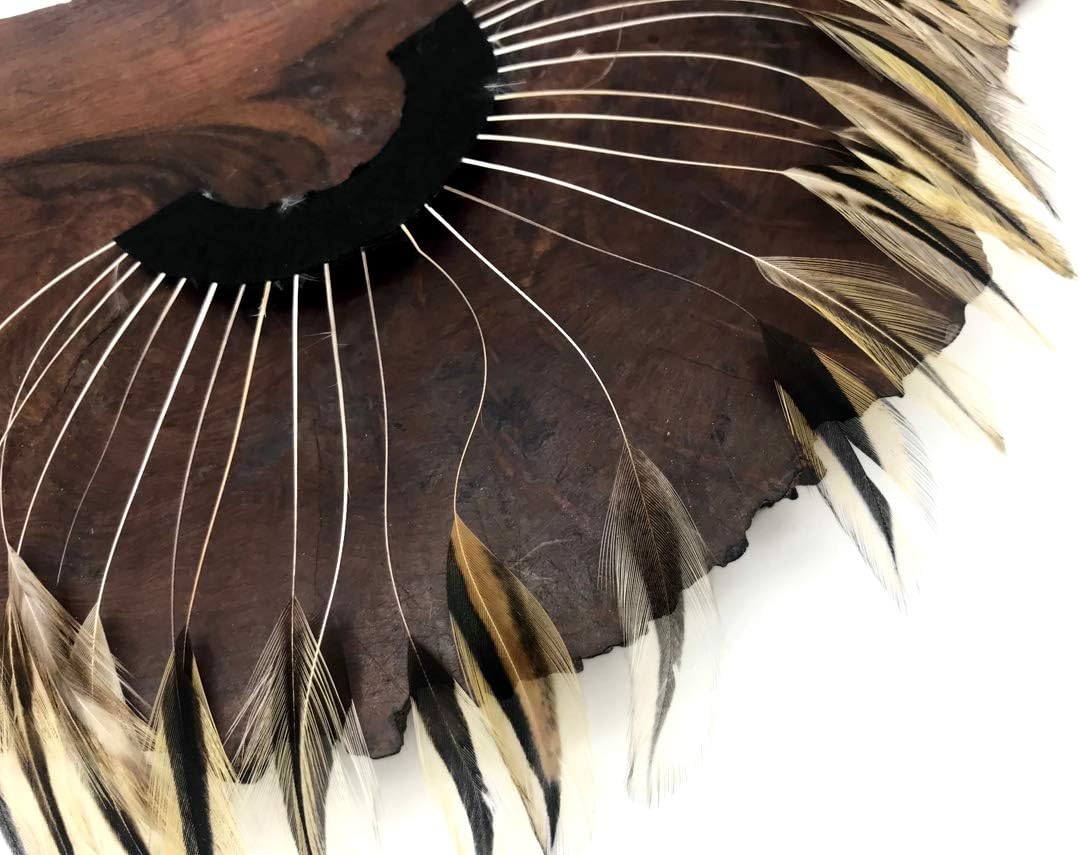 1 Piece - Golden Badger Half Beaded Pinwheel Stripped Rooster Hackle Feather Pads