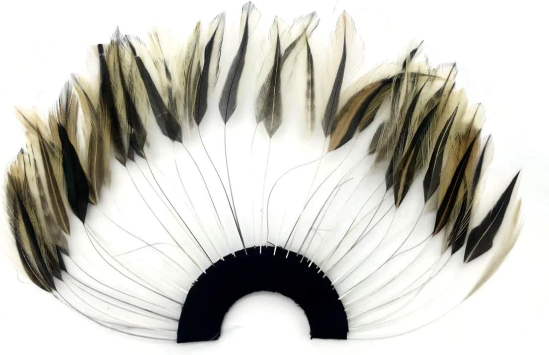 1 Piece - Golden Badger Half Beaded Pinwheel Stripped Rooster Hackle Feather Pads
